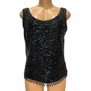 Cardell Women Black Beaded Sequined Sleeveless Evening Top From Hong Kong Sz L